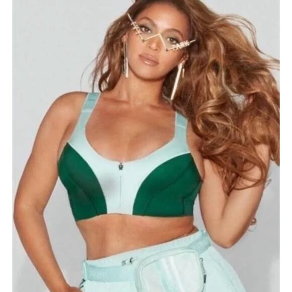 Adidas Ivy Park Beyoncé MEDIUM SUPPORT ZIP BRA Green NWT! - Picture 1 of 6